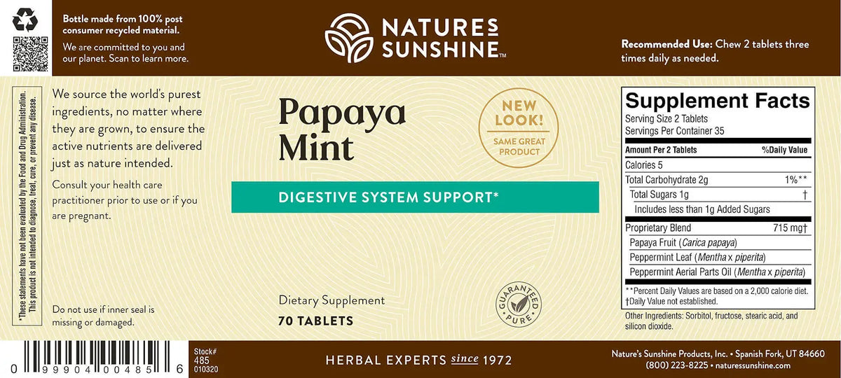 Papaya Mint (70 Chewable Tablets) – Nature's Sunshine