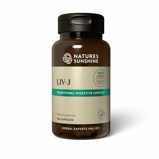 LIV-J liver support supplement bottle by Nature’s Sunshine with detox and herbal cleansing benefits.