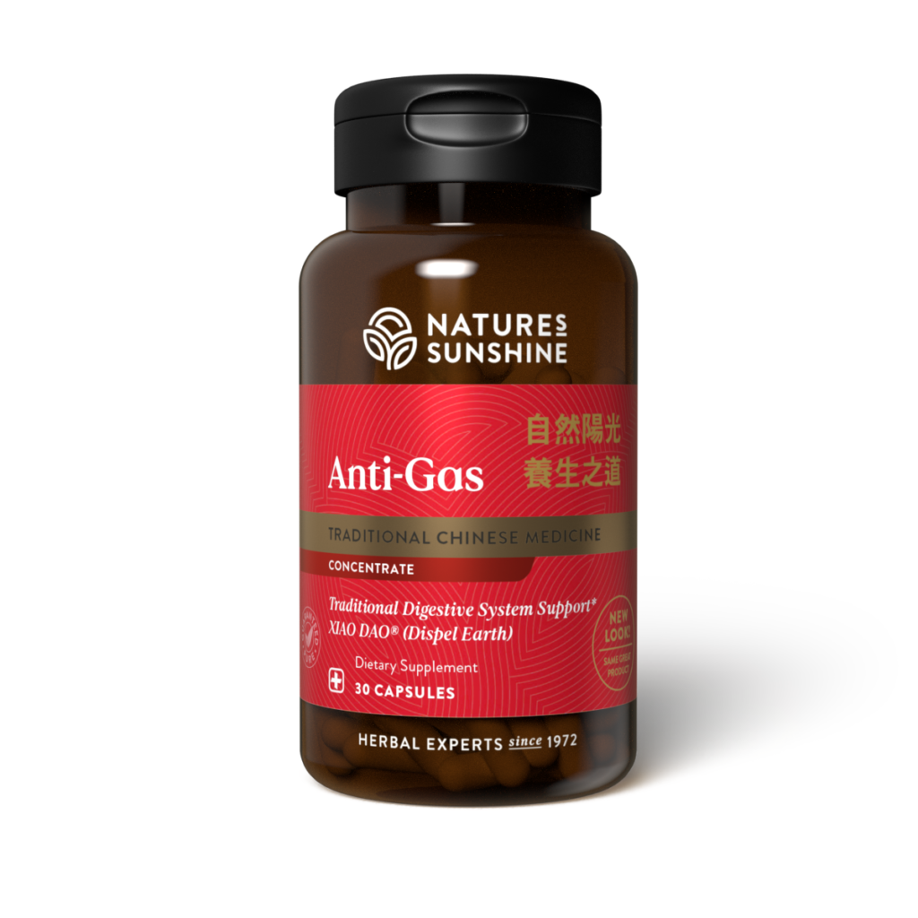 Anti-Gas TCM Concentrate bottle with Chinese herbal elements, illustrating natural gas relief and concentrated digestive support.