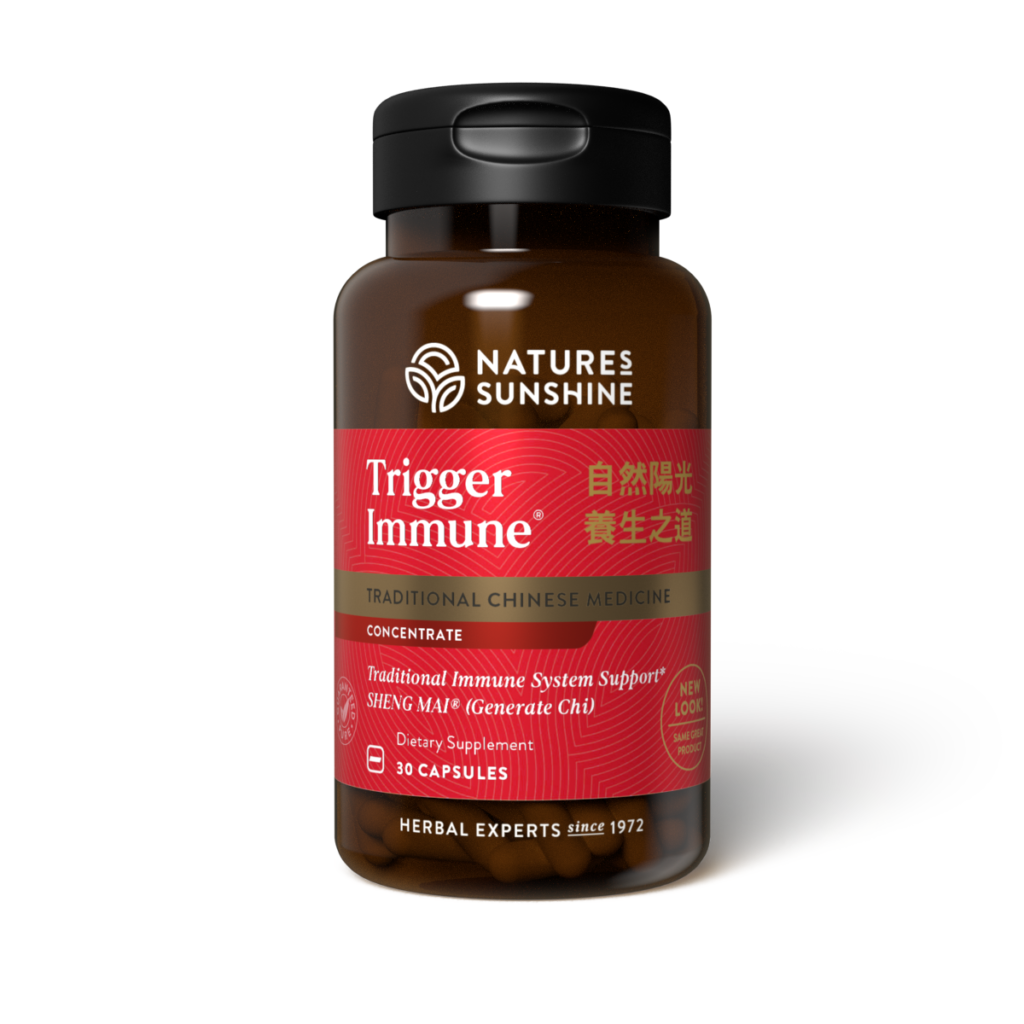 Trigger Immune TCM Concentrate bottle with traditional Chinese herbs, representing immune system activation and respiratory support.