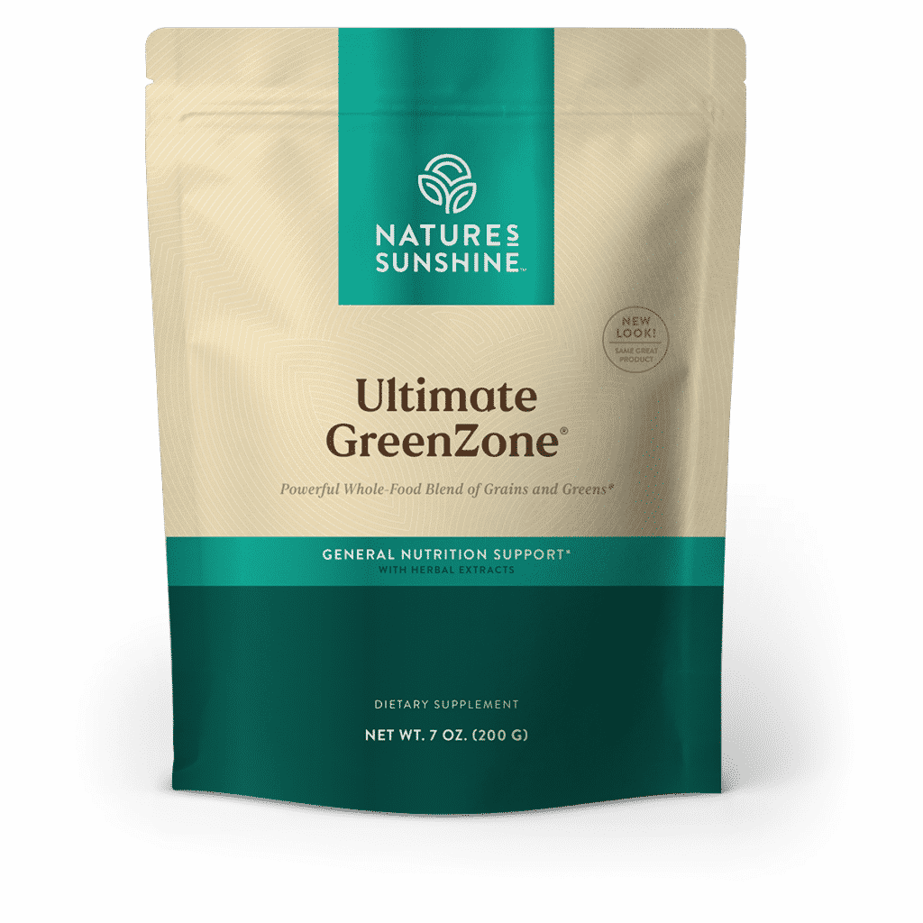 GreenZone Ultimate Superfood Powder with greens, fruits, and herbs, showcasing plant-based energy, detox, and digestive support.