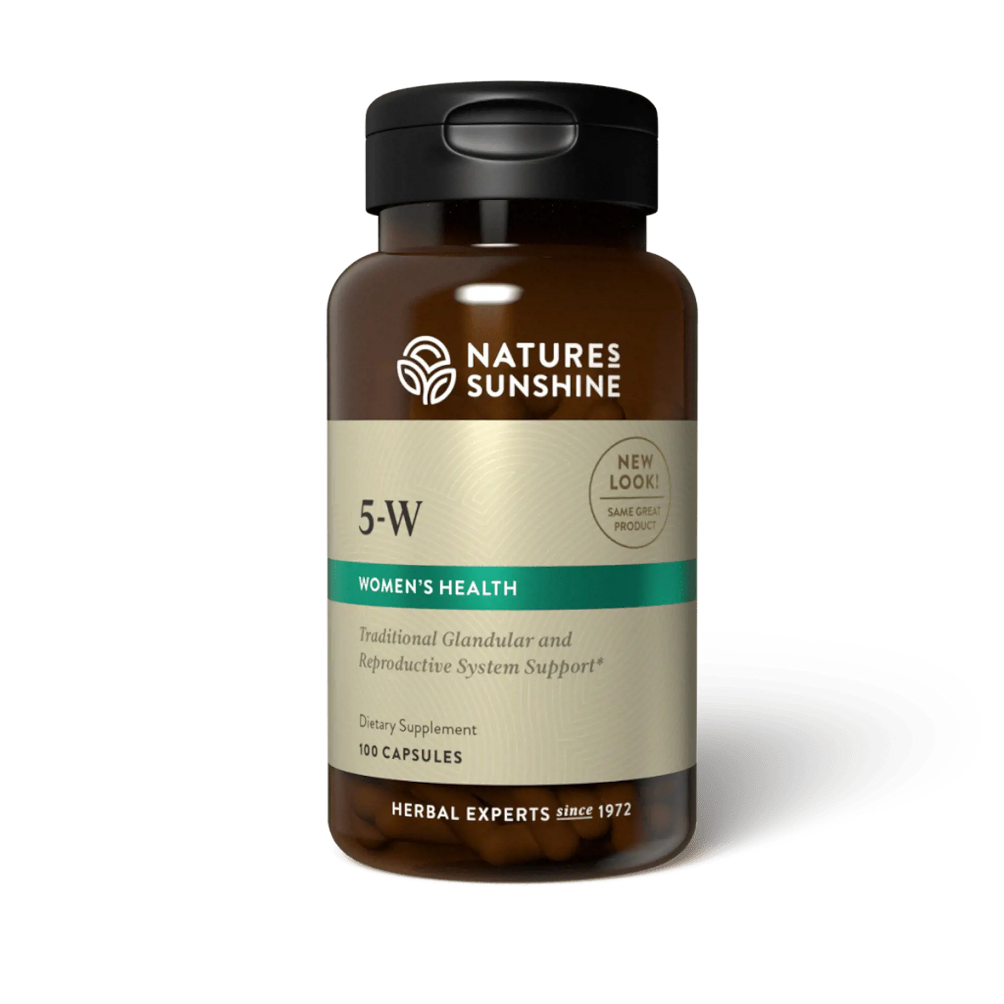 5-W Herbal Supplement bottle with botanical ingredients, representing uterine support, birth preparation, and women’s reproductive wellness.
