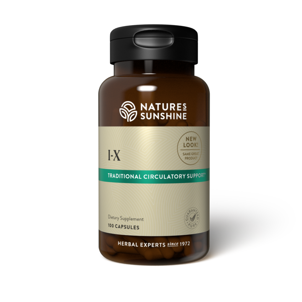 I‑X Herbal Immune Supplement bottle with echinacea, garlic, and golden seal for immune support and detox health.