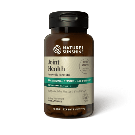 Joint Health Support Supplement bottle with herbs like boswellia and ginger, symbolizing natural joint comfort and connective tissue support.