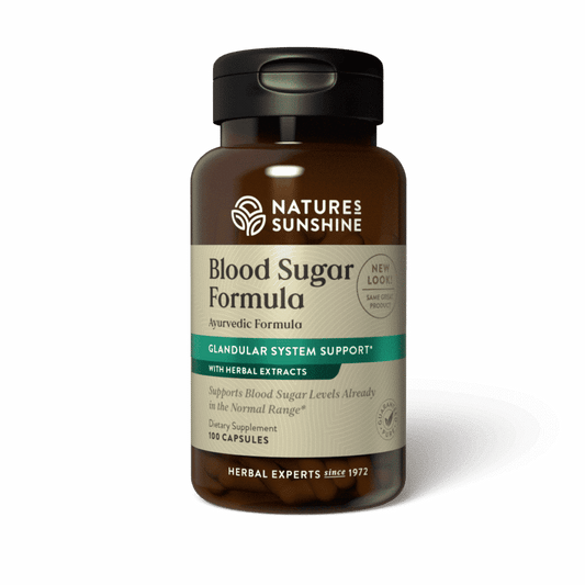 Blood Sugar Support Supplement bottle with cinnamon and herbs, symbolizing healthy glucose levels, insulin balance, and metabolic support.