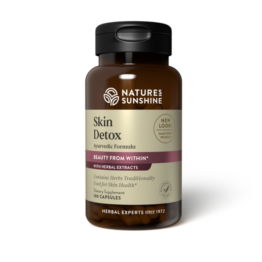 Ayurvedic skin detox supplement with neem and turmeric for clear, healthy skin.