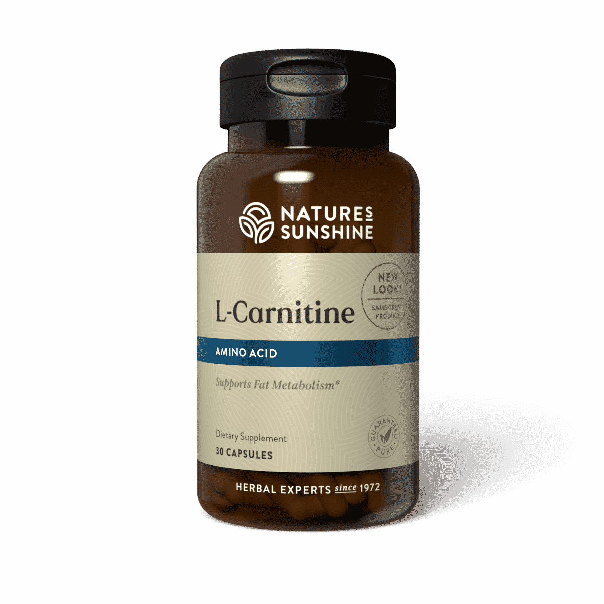 L-Carnitine Energy Supplement bottle with active lifestyle imagery, highlighting natural support for fat metabolism, energy, and performance.