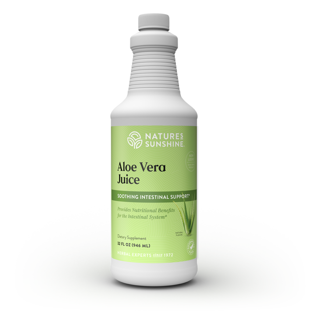 Aloe Vera Juice bottle with aloe leaves, representing natural digestive support, gut health, and soothing aloe benefits.