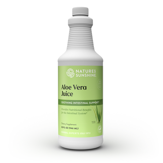 Aloe Vera Juice bottle with aloe leaves, representing natural digestive support, gut health, and soothing aloe benefits.