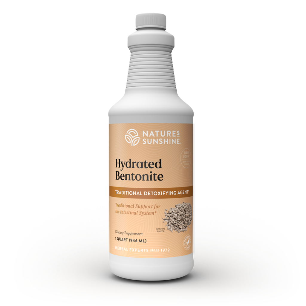 Hydrated Bentonite liquid supplement bottle - Nature's Sunshine bentonite clay detox formula from volcanic ash