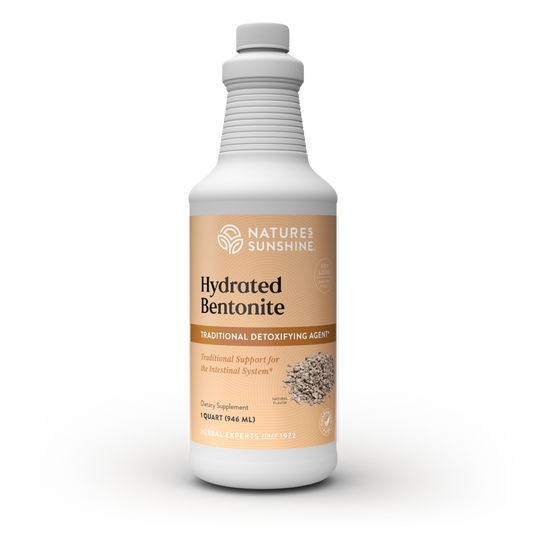 Hydrated Bentonite liquid supplement bottle - Nature's Sunshine bentonite clay detox formula from volcanic ash