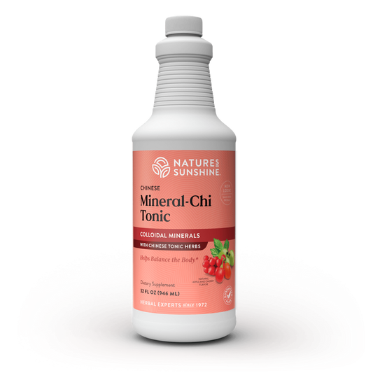 Mineral Chi Tonic Chinese Herbal Tonic bottle with herbs and minerals, representing natural energy support, vitality, and whole-body balance.