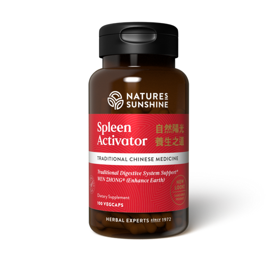 Spleen Activator Chinese Herbal Supplement bottle with traditional herbs, representing digestive support, energy balance, and spleen health.