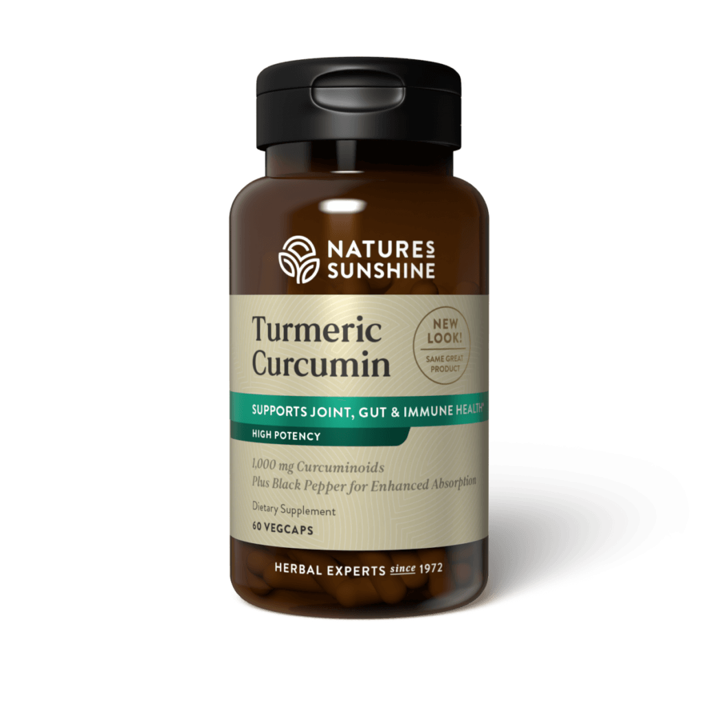 Turmeric Curcumin supplement bottle - Nature's Sunshine high potency turmeric extract with black pepper