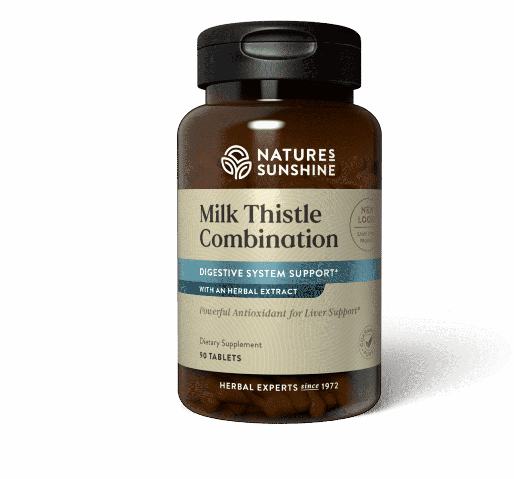 Milk Thistle Combination bottle for liver detox and milk thistle support with dandelion and herbal antioxidants.