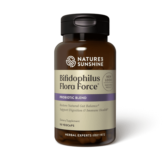 Bifidophilus Probiotic Supplement bottle with microbiome imagery, representing gut health, immune support, and digestive balance.