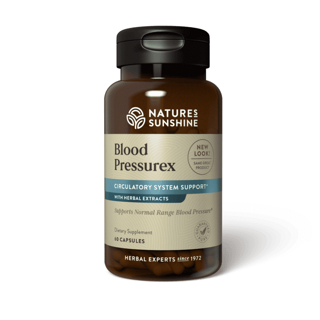 Blood Pressure Support Supplement bottle with heart-healthy herbs and minerals, symbolizing natural cardiovascular and blood pressure support.
