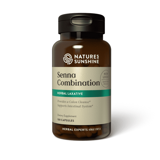 Natural laxative support with senna, ginger, and herbal ingredients.