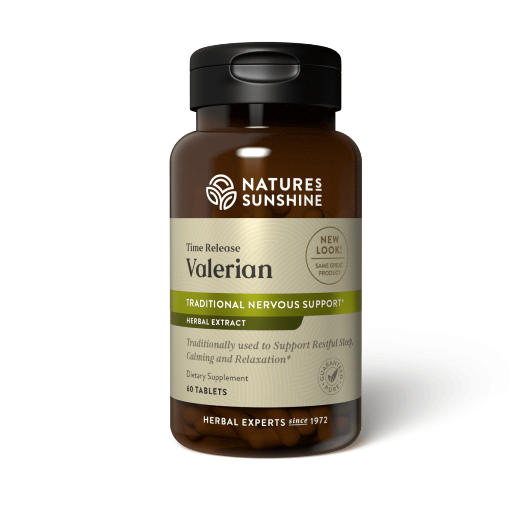 Valerian root extract tablets bottle by Nature's Sunshine for natural sleep support