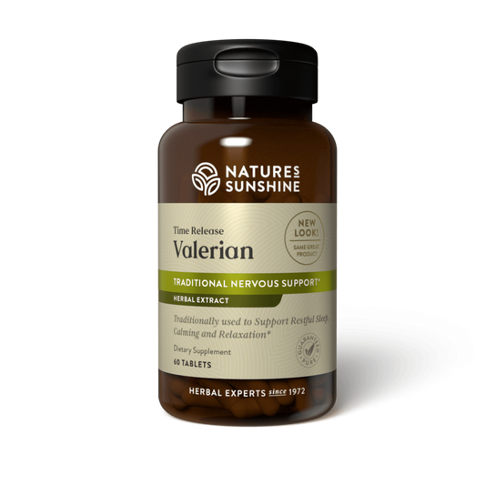 Valerian root extract tablets bottle by Nature's Sunshine for natural sleep support