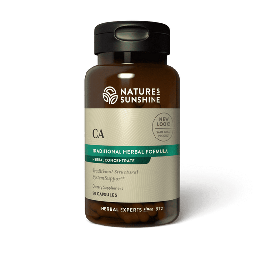 Herbal Calcium Supplement bottle with mineral-rich herbs, symbolizing plant-based bone health and structural support.