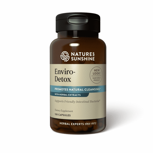 Environmental Detox Supplement bottle with herbs like burdock root, dandelion, and red clover, symbolizing natural detox and cleansing support. Ask ChatGPT