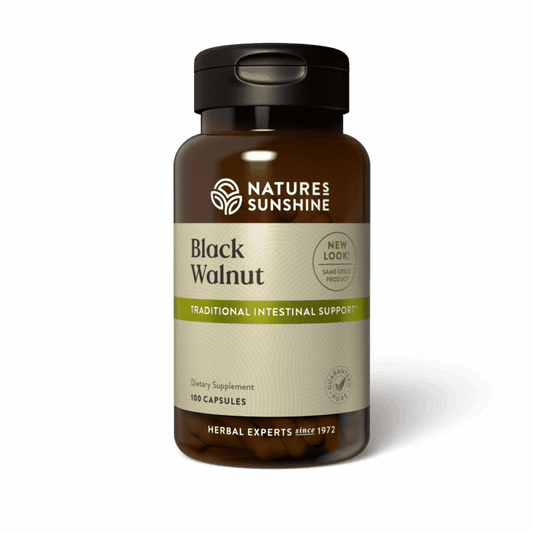 Black walnut herbal supplement for digestive cleansing and skin support