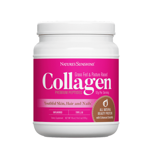 Nature's Sunshine collagen peptide powder container for hair skin and nail support